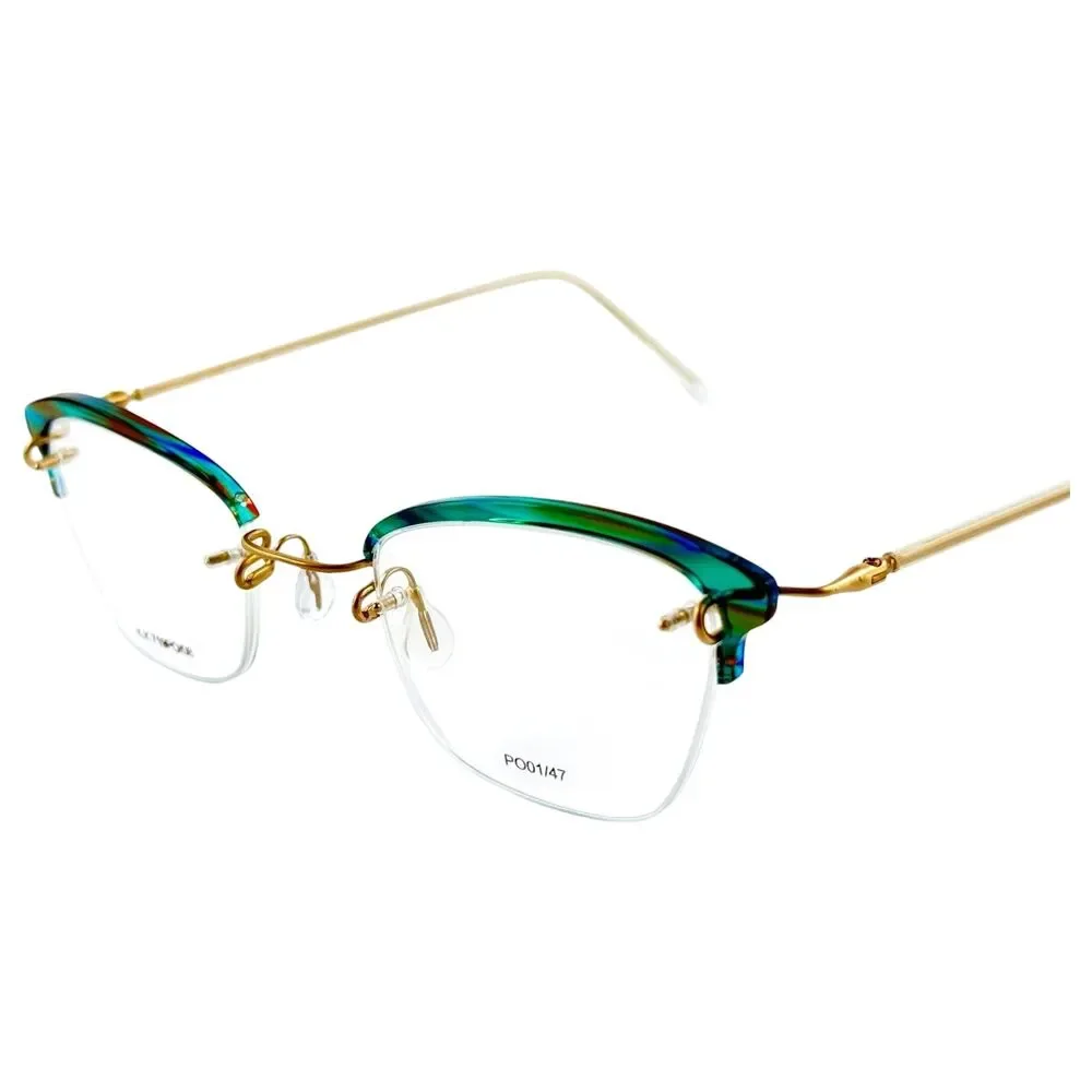 Kazuo Kawasaki MP719PO Womens Plastic Eyeglass Frame 08 Green Gold 47-19 Japan